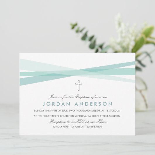 Abstracte linten doop uitnodigen kaart (Staand voorkant)