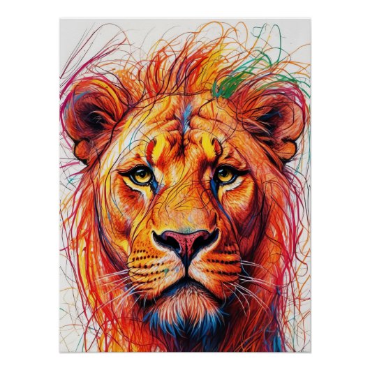 Abstracte Lion Art Print, kleurrijke wildlife artw Perfect Poster (Voorkant)