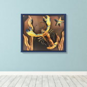Abstracte Lobster Art (blauwe achtergrond) Canvas Afdruk (Insitu (Houten vloer))