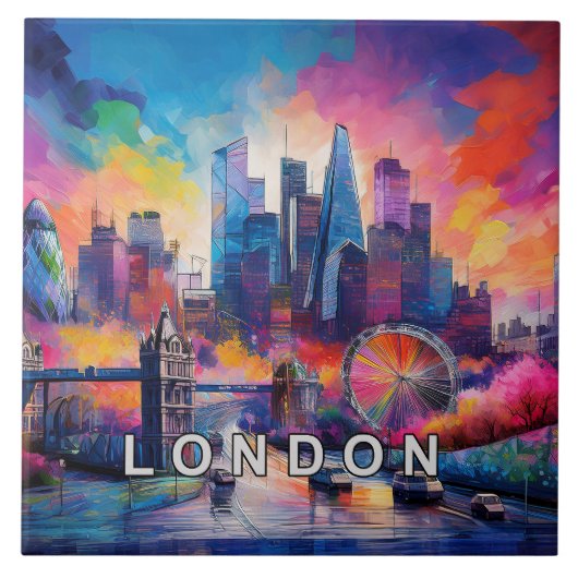 Abstracte Londen Skyline Art Modern Tegeltje (Voorkant)