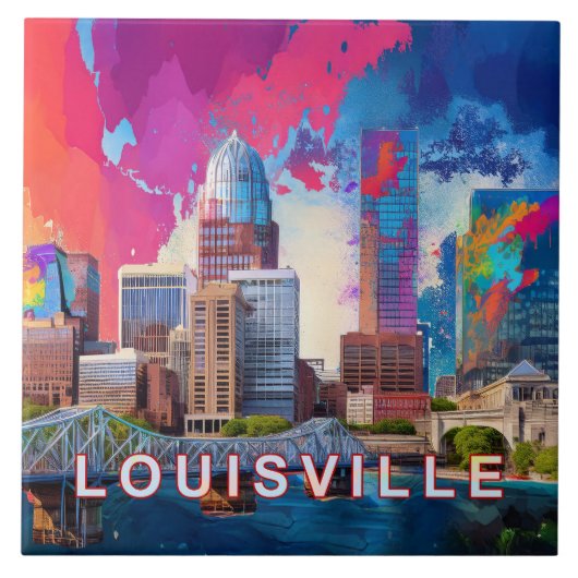 Abstracte Louisville Skyline Art Modern Tegeltje (Voorkant)