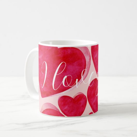 Abstracte Love Mug - Handgeschreven I Love You  Koffiemok (Voorkant links)
