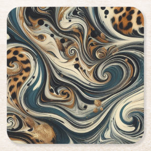 Abstracte Luipaardprint Draaikolk Kartonnen Onderzetters