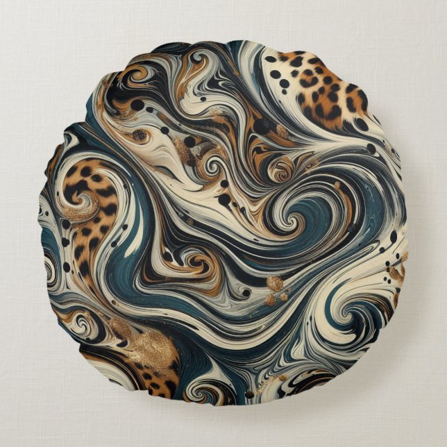 Abstracte Luipaardprint Draaikolk Rond Kussen (Voorkant)