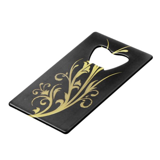 Abstracte Luxe Faux Gold Flower Creditkaart Flessenopener (Achterkant Gekanteld)