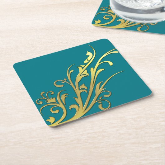 Abstracte Luxe Faux Gold Flower Kartonnen Onderzetters (Schuin)