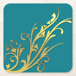 Abstracte Luxe Faux Gold Flower Kartonnen Onderzetters