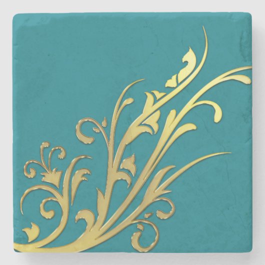 Abstracte Luxe Faux Gold Flower Stenen Onderzetter (Voorkant)