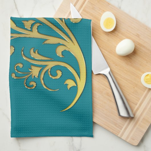 Abstracte Luxe Faux Gold Flower Theedoek (Quarter Fold)