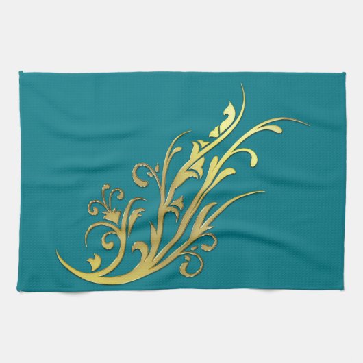 Abstracte Luxe Faux Gold Flower Theedoek (Horizontaal)