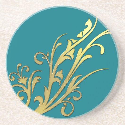 Abstracte Luxe Faux Gold Flower Zandsteen Onderzetter (Voorkant)