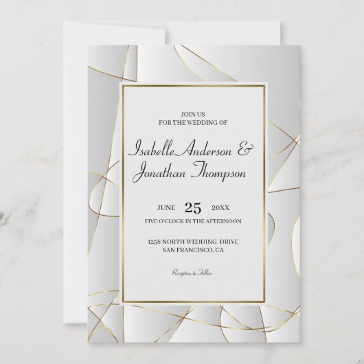 Abstracte luxe gouden lijnen bruiloft kaart (Voorkant)