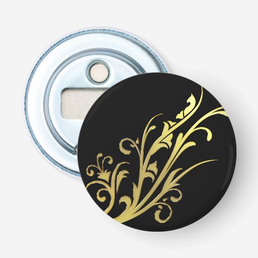 Abstracte luxe nepgouden bloem button flesopener (Voorkant)