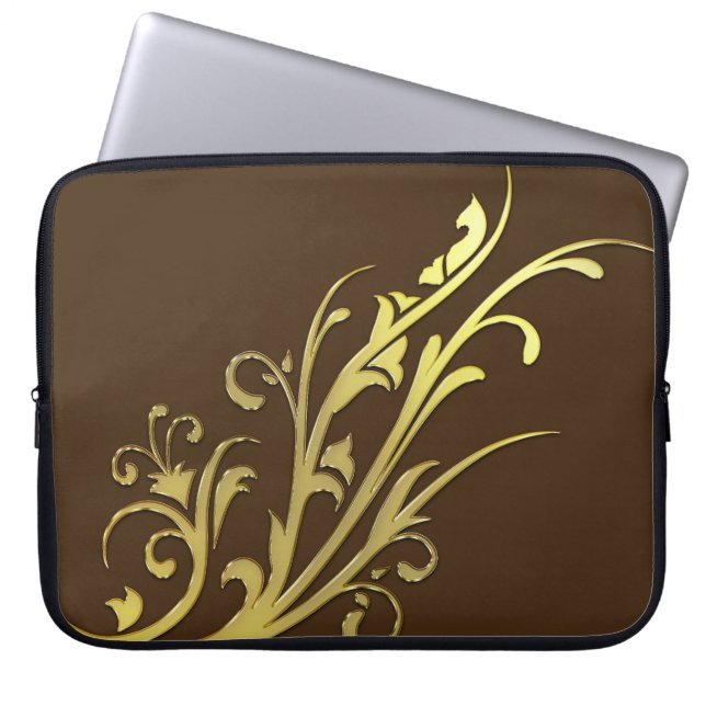 Abstracte luxe nepgouden bloem laptop sleeve (Voorkant)