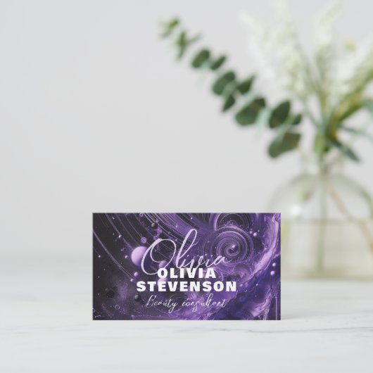 Abstracte Luxury Glam Paarse schoonheidsconsulent Visitekaartje (Staand voorkant)