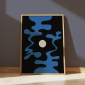 Abstracte Maan Vormt Blauw Zwart Moderne Muur Poster
