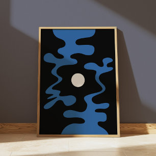 Abstracte Maan Vormt Blauw Zwart Moderne Muur Poster