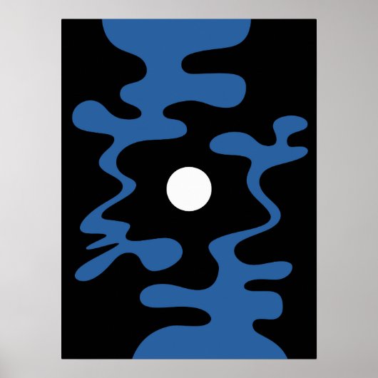 Abstracte Maan Vormt Blauw Zwart Moderne Muur Poster (Voorkant)