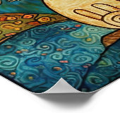 Abstracte maan: Whimsical Cat in Romaanse stijl Poster (Hoek)