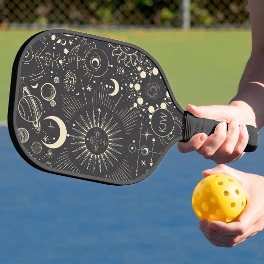 Abstracte maanfasen monogram pickleball paddle