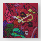 Abstracte Maanstelsel Kunst Vierkante Wandklok (Voorkant)