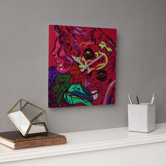 Abstracte Maanstelsel Kunst Vierkante Wandklok (Kantoor)