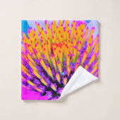 Abstracte Macro Hot Pink en Gele Coneflower Bad Handdoek (Wasdoekje)