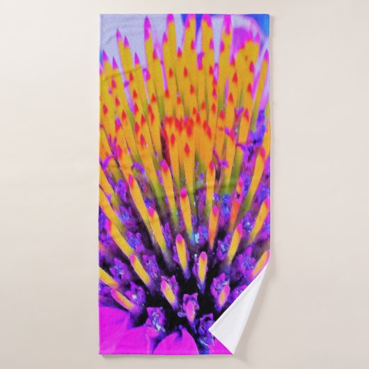 Abstracte Macro Hot Pink en Gele Coneflower Badhanddoek (Badhanddoek)