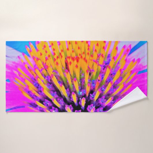 Abstracte Macro Hot Pink en Gele Coneflower Badhanddoek (Badhanddoek)