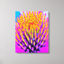 Abstracte Macro Hot Pink en Gele Coneflower Canvas Afdruk