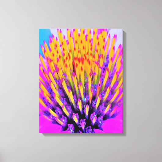 Abstracte Macro Hot Pink en Gele Coneflower Canvas Afdruk (Voorkant)