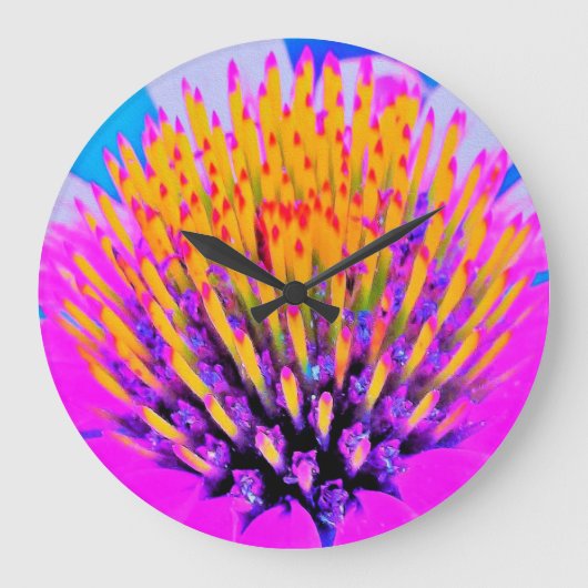 Abstracte Macro Hot Pink en Gele Coneflower Grote Klok (Voorkant)