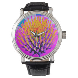 Abstracte Macro Hot Pink en Gele Coneflower Horloge