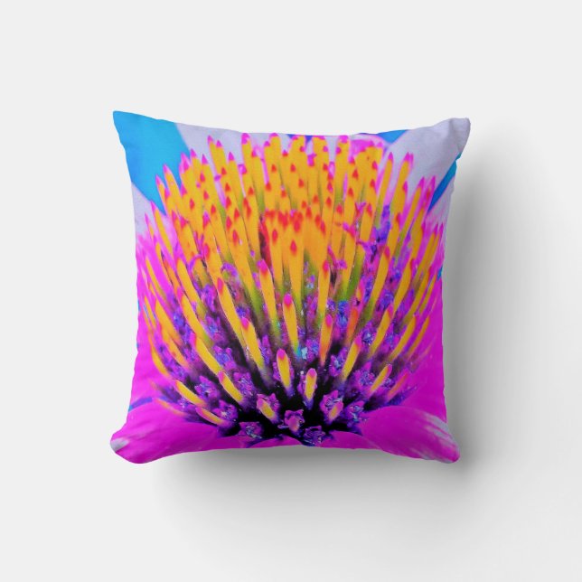 Abstracte Macro Hot Pink en Gele Coneflower Kussen (Voorkant)