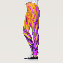 Abstracte Macro Hot Pink en Gele Coneflower Leggings