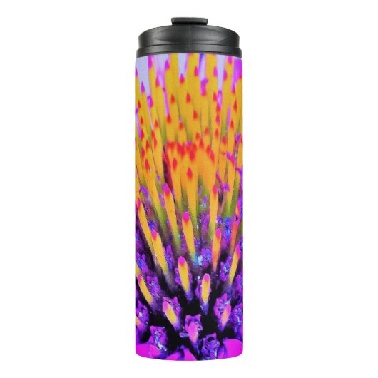 Abstracte Macro Hot Pink en Gele Coneflower Thermosbeker (Voorkant)
