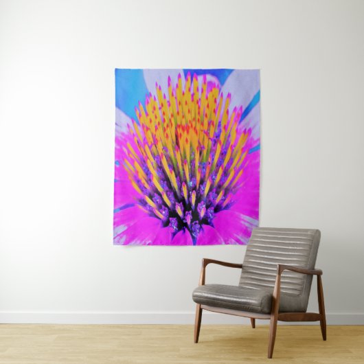 Abstracte Macro Hot Pink en Gele Coneflower Wandkleed (In situ)