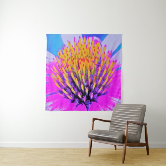 Abstracte Macro Hot Pink en Gele Coneflower Wandkleed (In situ)