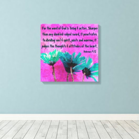 abstracte madeliefjes bijbel vers Hebreeën 4:12 Canvas Afdruk (Insitu (Houten vloer))