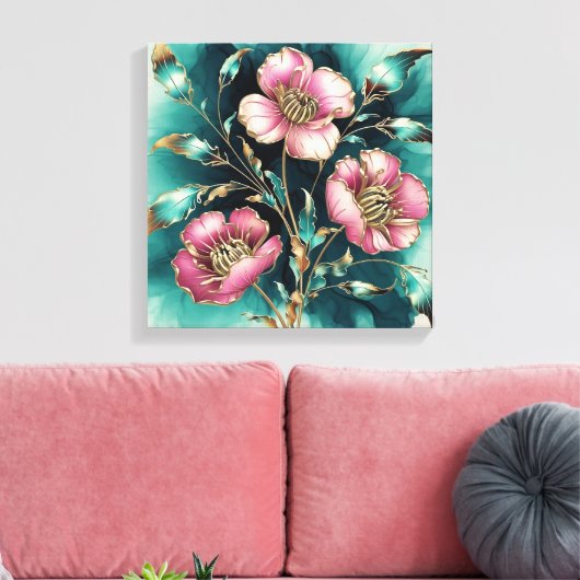 Abstracte madeliefjes in elektromagnetische golven canvas afdruk (Insitu (Woonkamer))