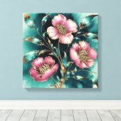 Abstracte madeliefjes in elektromagnetische golven canvas afdruk (Insitu (Houten vloer))