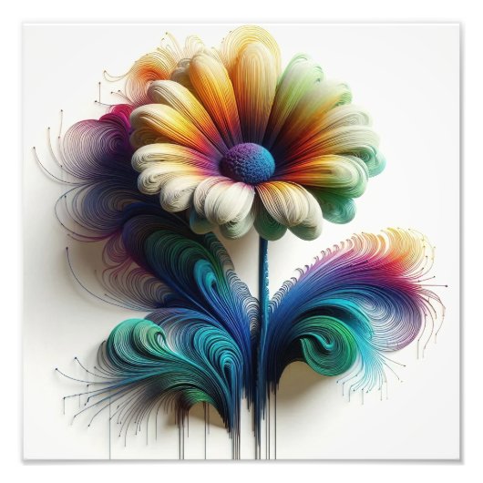 Abstracte madeliefjes in elektromagnetische golven foto afdruk (Voorkant)