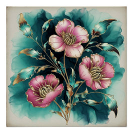 Abstracte madeliefjes in elektromagnetische golven perfect poster