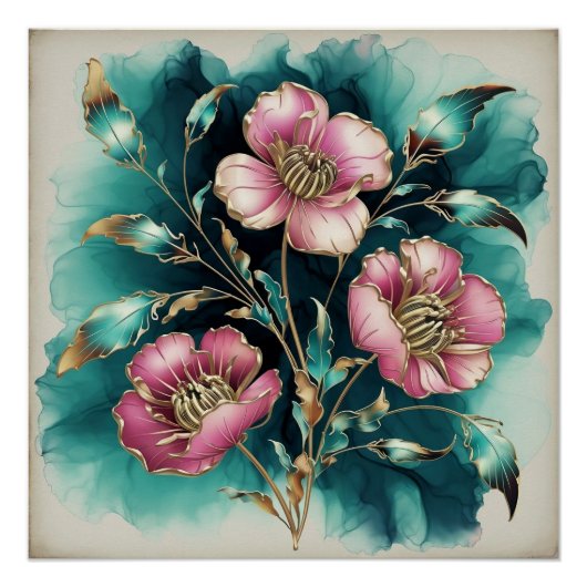 Abstracte madeliefjes in elektromagnetische golven perfect poster (Voorkant)