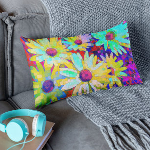 Abstracte madeliefjes in felle kleuren buitenkussen