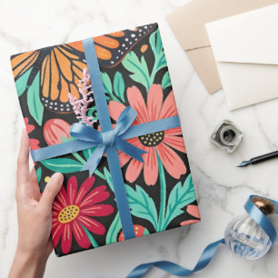 Abstracte Madeliefjes Vlinder Inpakpapier