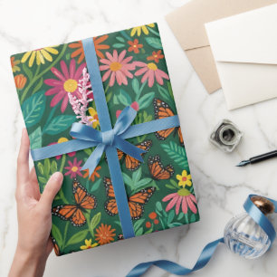 Abstracte madeliefjes vlinders cadeaupapier