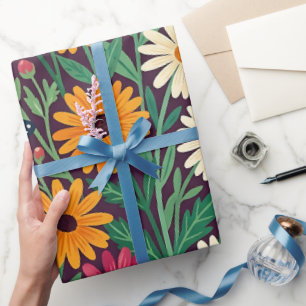 Abstracte madeliefjes vlinders inpakpapier