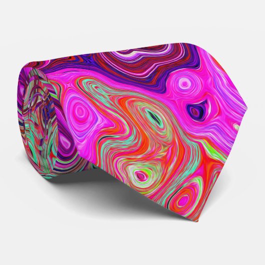 Abstracte magenta en groene retro vloeibare wervel stropdas (Opgerold)