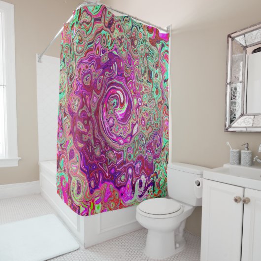 Abstracte magenta en groene retrorvloeistof douchegordijn (In situ)